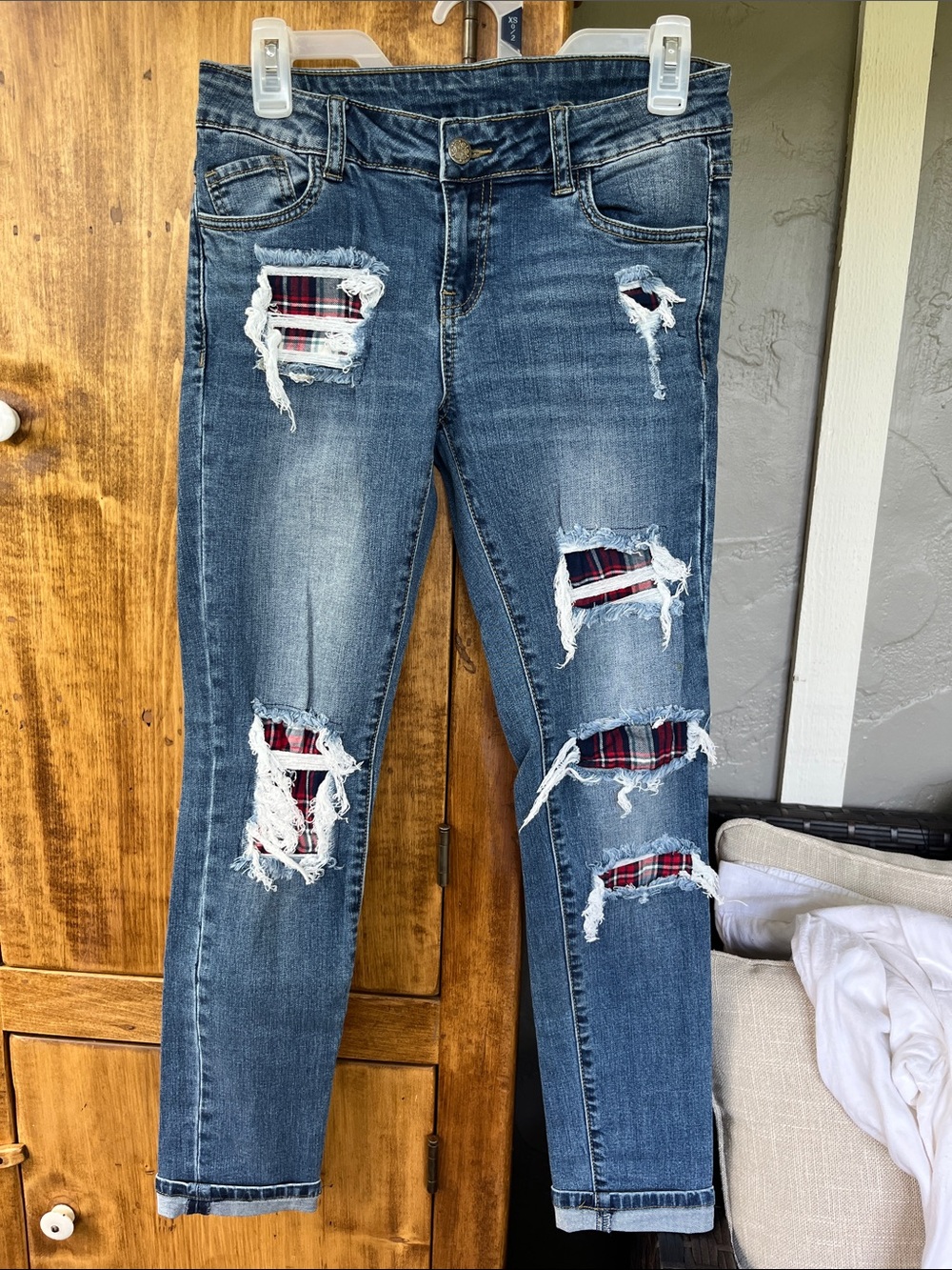 Litz size 27 Distressed Plaid-Accent Women's Blue Jeans